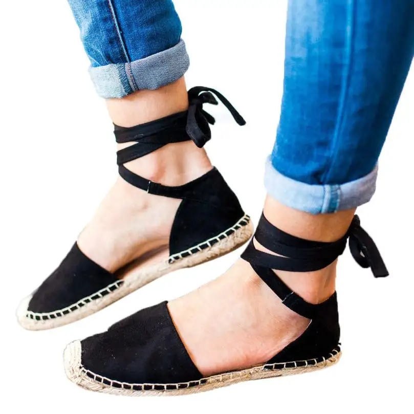 mokingtop women's sandals Womens Flat Lace Up Espadrilles Summer Chunky Holiday Sandals dames