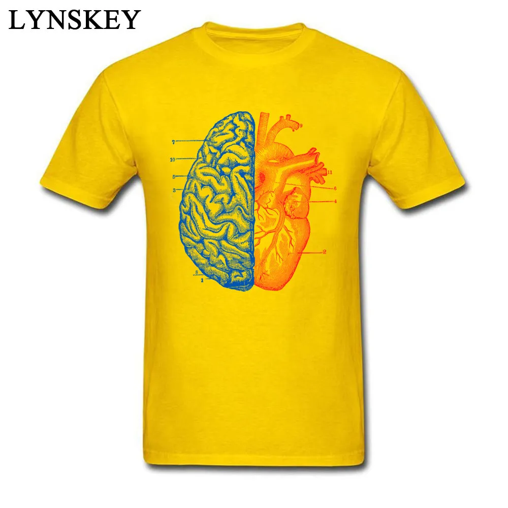 Rife Classic Short Sleeve T-shirts Summer/Autumn Crewneck All Cotton Tops Shirt for Men Casual Tee Shirt Top Quality Heart and Brain yellow