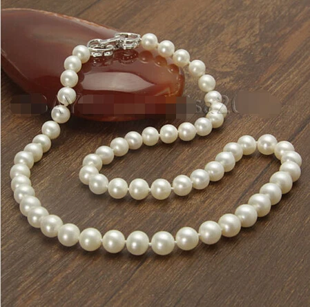 

FREE shipping>>>>>s348 AAA 7-8mm White Pink Round Freshwater Cultured Pearl Akoya Necklace