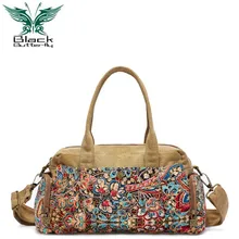 Black Butterfly original design ethnic style Women Shoulder Bag Bohemian style Printing Tote Bag female crossbody bags bolsos ethnic style tassel and rivets design women s tote bag