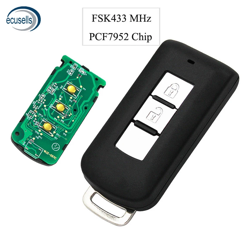 

2 Buttons Smart Remote Key Fob FSK433MHz PCF7952 Chip For Mitsubishi Lancer Outlander ASX (With Emergency Key)