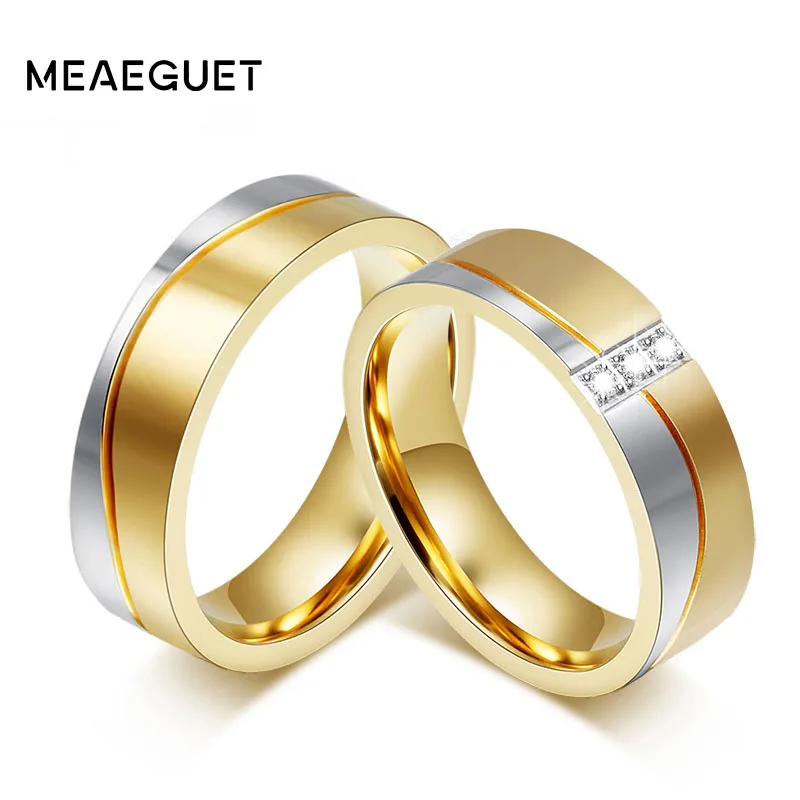 

Couple Wedding Rings Lover's Gold Color Stainless Steel Engagement Jewelry 1 Piece