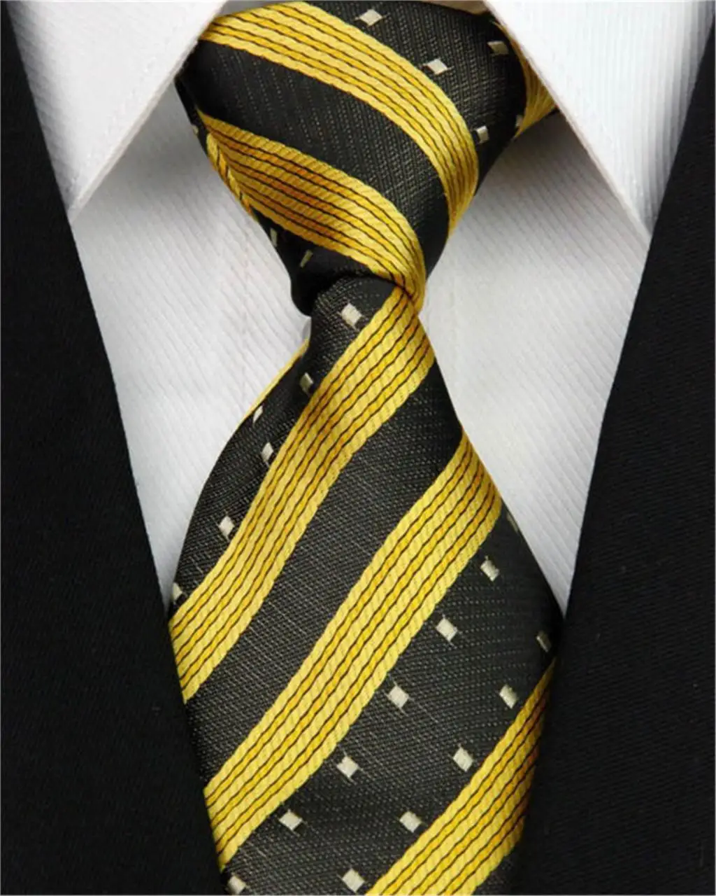 Accessories Men Suit Tie Striped Business Man Black Yellow Dot Jacquard
