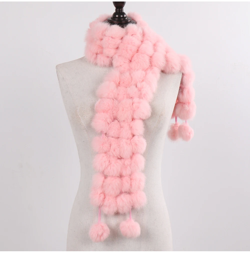 New Winter Women Real Rabbit Fur Scarf Natural Warm Rabbit Fur Muffler Girl Fashion Knitted Genuine Rabbit Fur Scarves