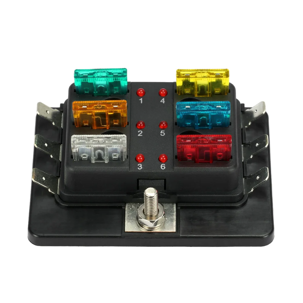 6 Way Blade Fuse Box Holder With Led Warning Light Kit For Car Boat
