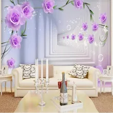 Пользовательские фото обои современные 3D рельеф Мураль розы фиолетовые цветы обои для стен 3D гостиная спальня домашний декор