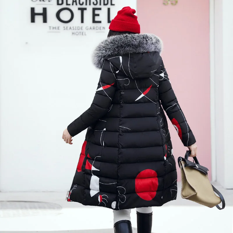 Новая женская зимняя куртка с меховым капюшоном, Женское пальто размера плюс, 3XL, длинная парка с подкладкой, верхняя одежда для женщин, Jaquata Feminina Inverno Y22 - Цвет: Black