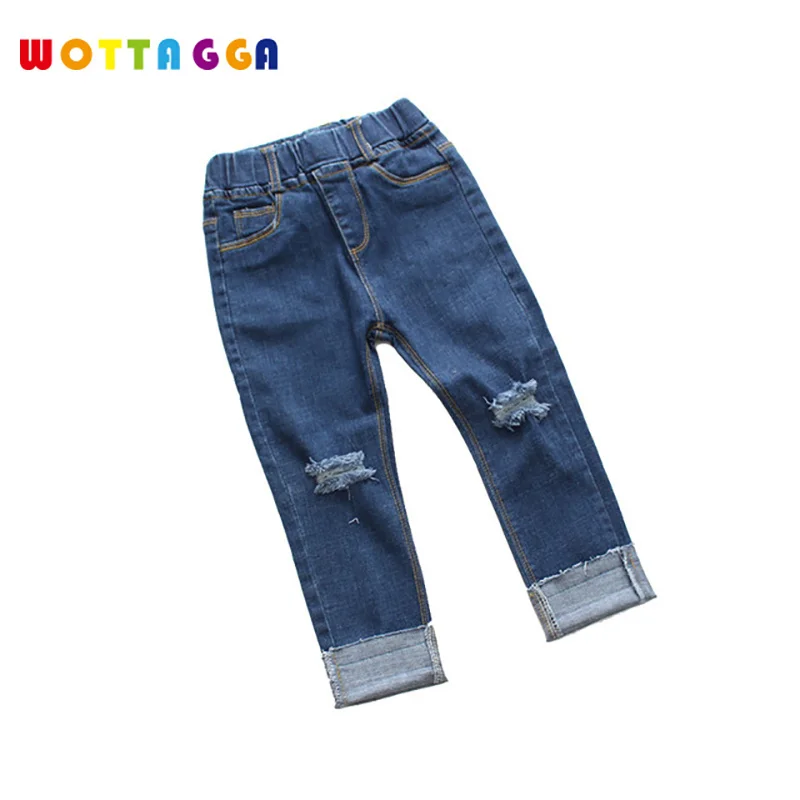 

WOTTAGGA 2018 Girl's Broken Hole Jeans Spring Autumn High Quality Fashion Kids Leisure Pants Kid Clothes Cotton