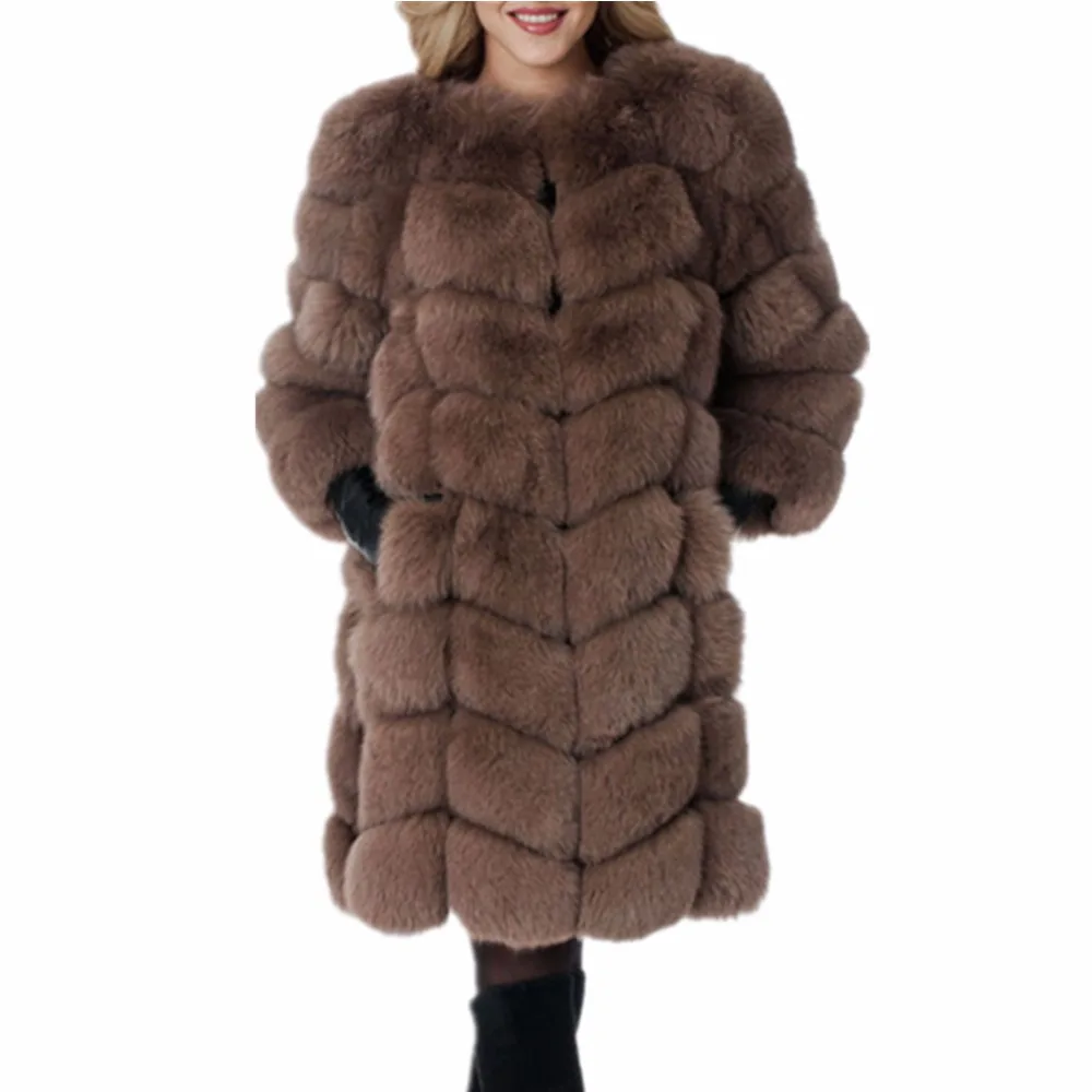 Lisa Colly 2018 Women Fox Fur Jacket Coat Women Autumn Winter Faux Fur Coat Outwear Women Long fluffy jacket Coat