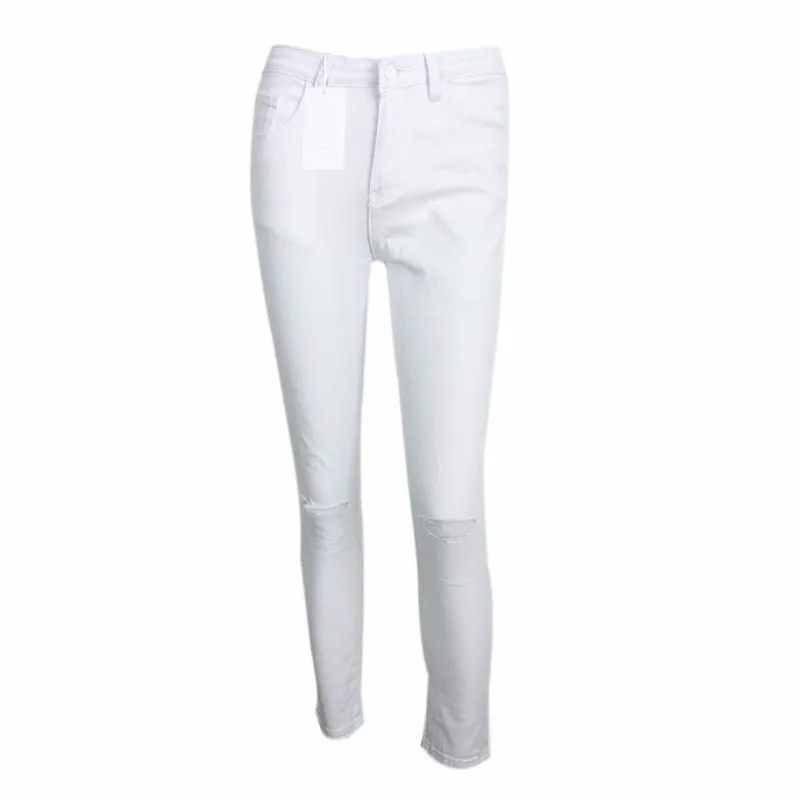 Новые модные летние белые рваные джинсы для женщин Прохладный Высокая талия женские брюки-Капри узкие черные повседневные джинсы