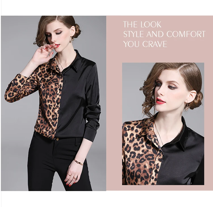 Willstage 3XL плюс размер женские рубашки с длинным рукавом леопардовая рубашка черная Лоскутная Блузка официальная OL осенняя одежда