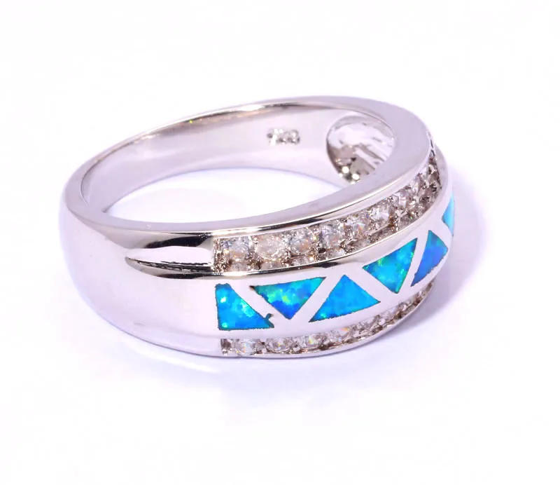CiNily Created Blue Fire Opal Cubic Zirconia Silver Plated Wholesale for Women Jewelry Ring Size 6 7 8 9 10 OJ8165