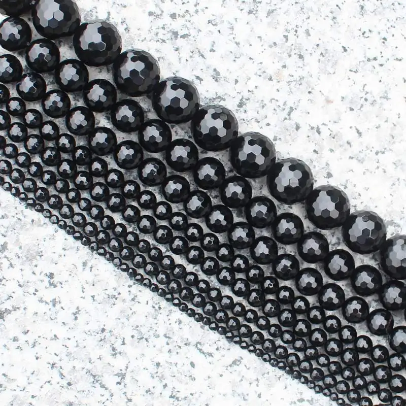 

Faceted Black Agates Round Beads15"/38cm, For DIYJewelry making,We provide mixed wholesale for all items!