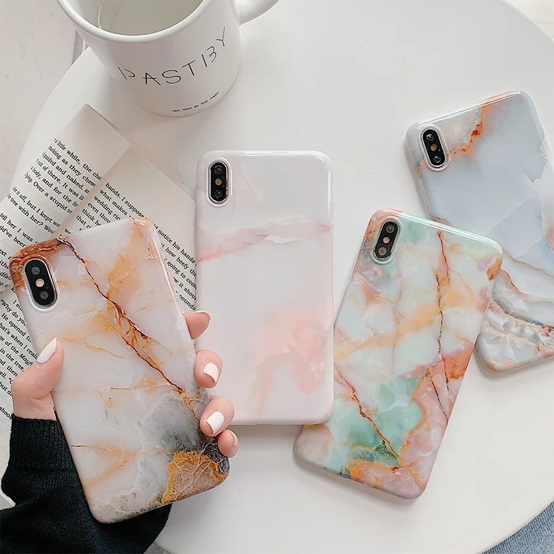 

Marble Texture Granite Stone Case For iPhone XS Max XR XS Utral Thin Soft IMD Smooth surface Back Cover For iPhone X 7 8 Plus