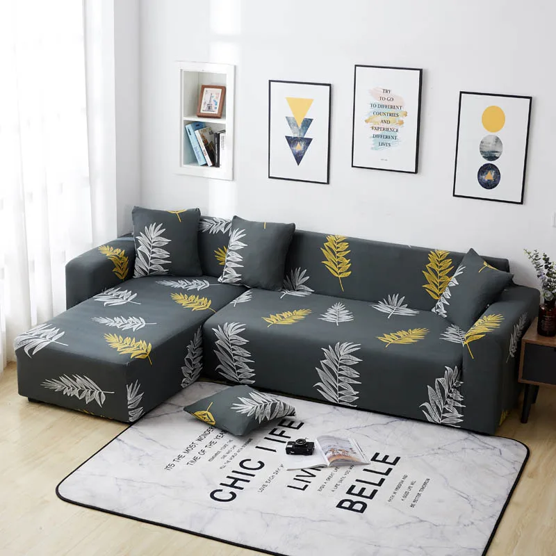 2 шт растительный принт диван-крышка диванная мебель чехол диванная плотная обертка Нескользящая для гостиной упругая L форма кресло - Цвет: E