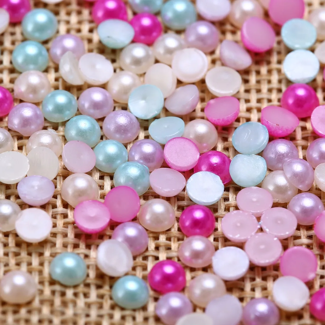 1 Set 3000pcs Half Round Pearls Mixed Color Cabochon Imitation Pearl Flat Back Bead for DIY Scrapbook Craft Phone