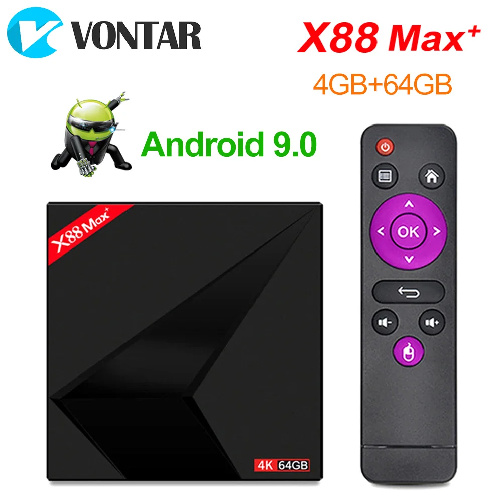 

4K Android 9.0 TV BOX X88 MAX Plus 4GB Ram 64GB Rom RK3328 Penta-Core 2.4G/5G Wifi BT4.0 USB3.0 X88MAX+ Streaming Media Player
