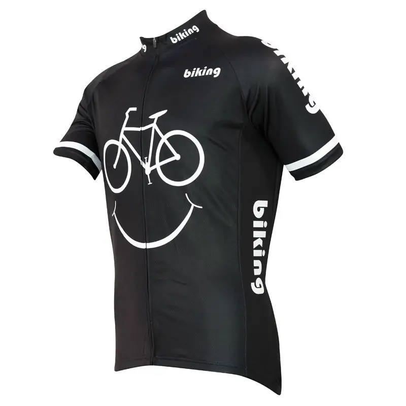 

Free shipping Men Black Smiley / Cycling New Short Sleeve Cycling Jersey Full Zipper Black Bike Shirt Size XXS-5XL