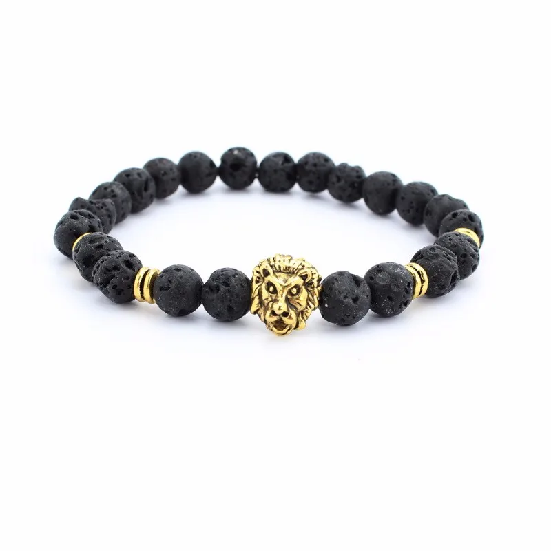 Wholesale Antique Buddha Leo Lion Head Bracelet Black Lava Matte Stone