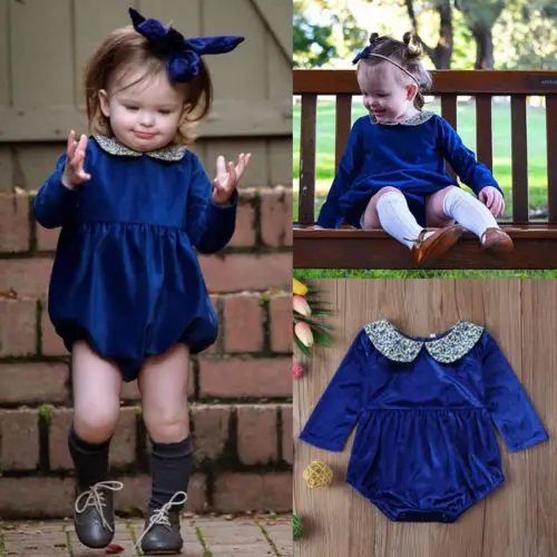 baby girl blue velvet dress