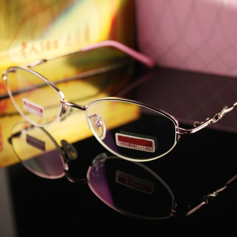 

Semi-Rimless Fashion Design Ellipse Pink Frame Spectacles Custom Made prescription lens myopia glasses Photochromic -1 to -6