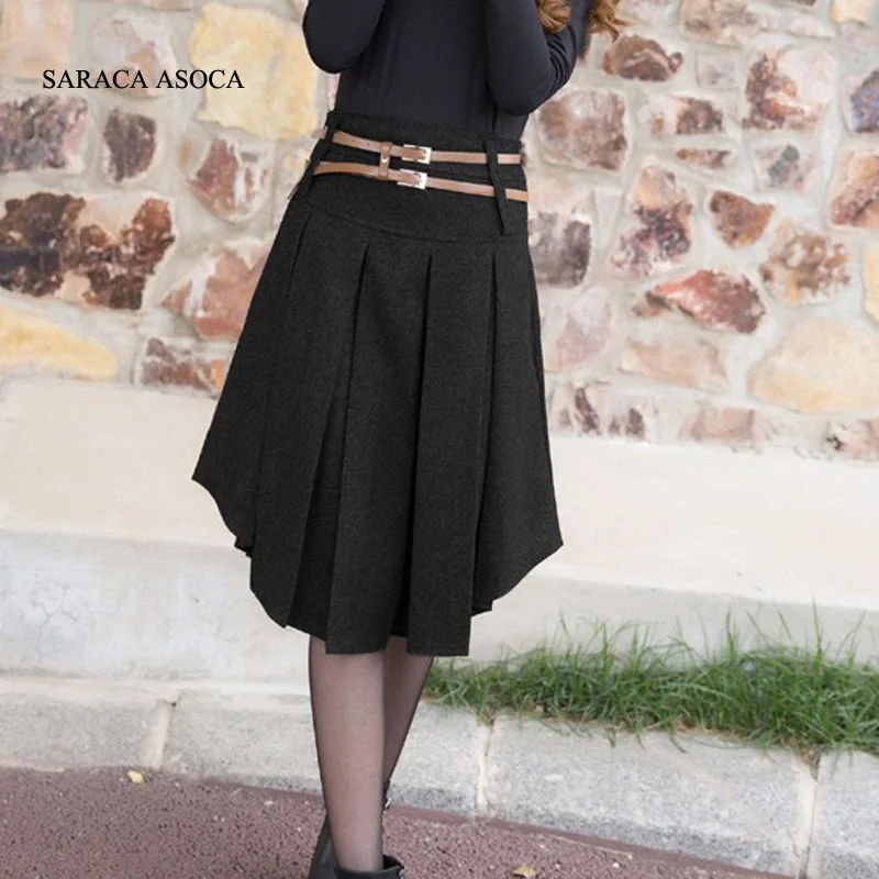 

New Retail 2 Color Solid Irregular Pleated Skirt Women's Fashion Mid-Calf Short Skirt Winter For Girls