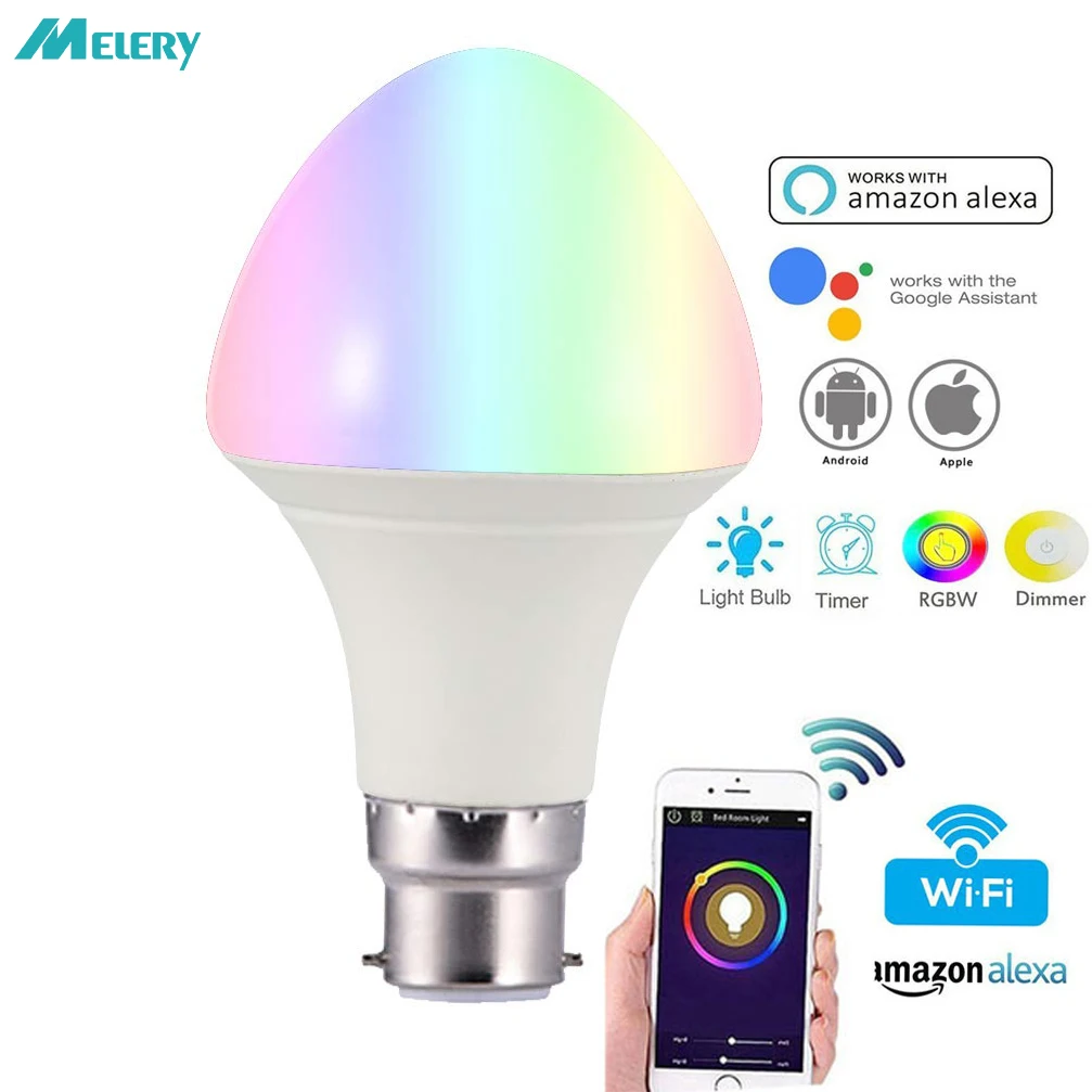 

Smart WiFi LED Light Bulb 7W B22 Multicolor Dimmable Lamp 100W Equivalent RGB LED Compatible with Amazon Alexa Google Assistant