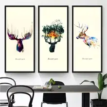 

Nordic Elk head abstract colorful ink canvas painting decorative painting wall poster living room cuadros murals
