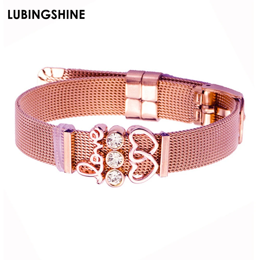 

Stainless Steel Couple love Watch Belt Bracelets Bangles Crystal Mesh Band Bracelet for Women Romantic Valentine's Day Jewelry