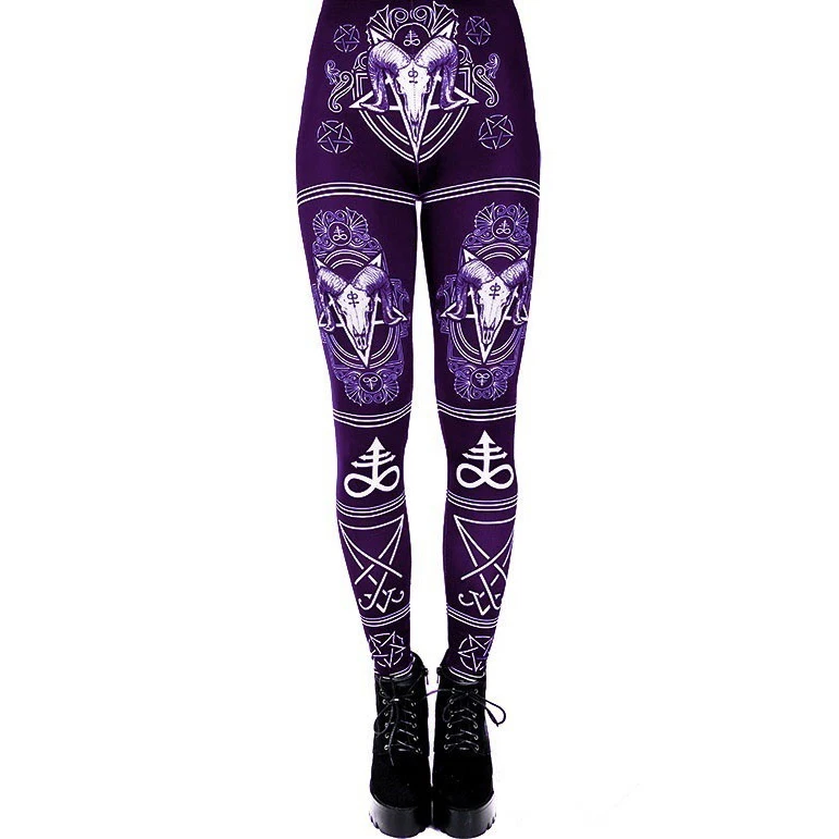 Gothic Ouija Printed Leggings Goat Horn Workout Pants Women Elastic Hexagram Trousers Black Bottoms Female workout leggings