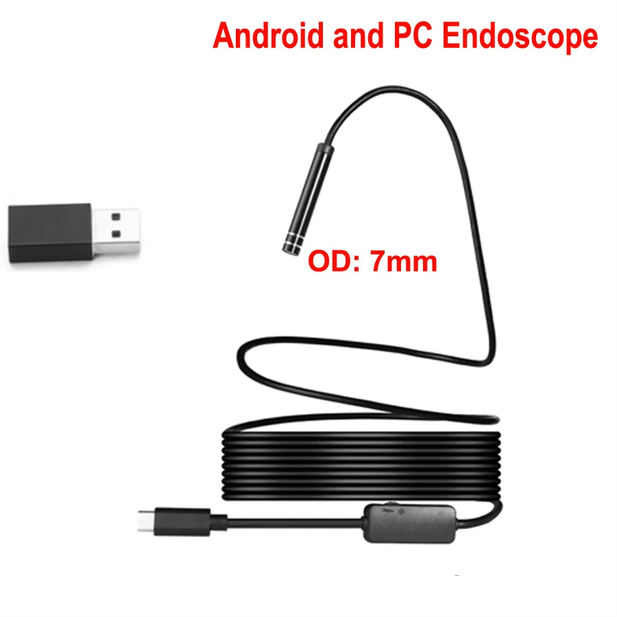 USB PC Android Endoscope Camera 7mm 6LED Lens 1m 3m 5m Flexible Waterproof Android Endoscopy Snake Tube USB Inspection Borescope 7mm endoscope camera flexible ip67 waterproof micro usb industrial endoscope camera for android phone pc 6led adjustable