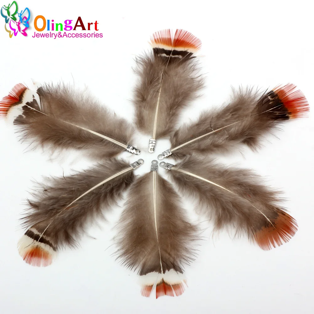 

OlingArt Natural Feathers 12pcs 8cm Red Head Feathers Women Necklace Earrings Tassels DIY Jewelry Making Keychain Pendants