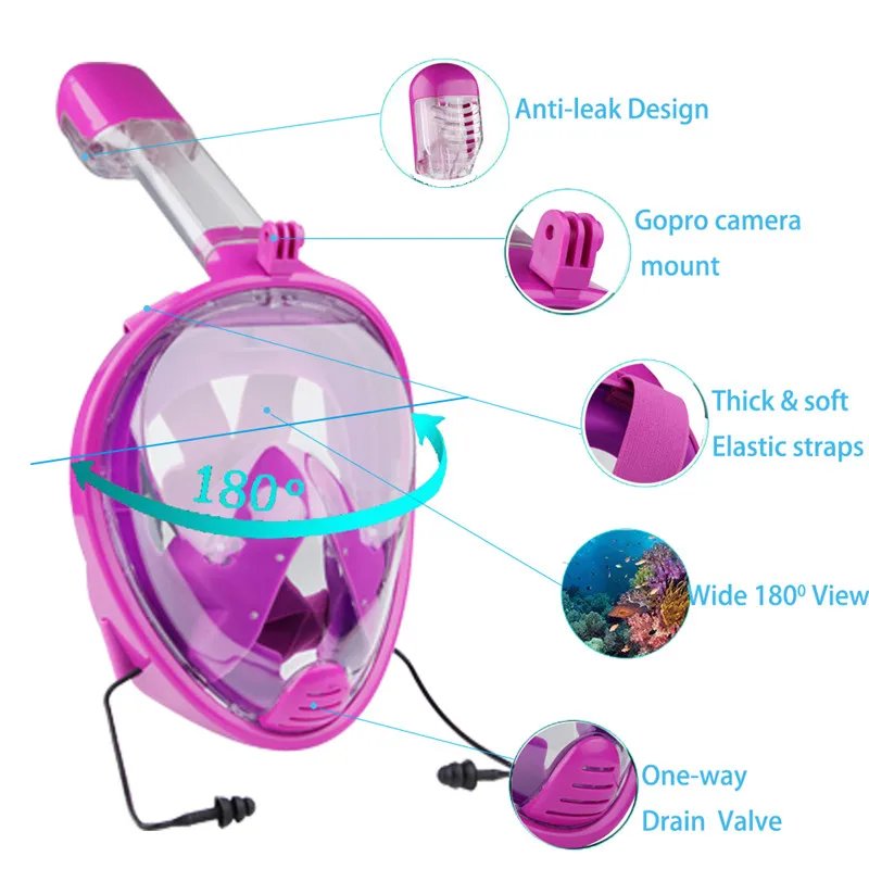 YaHey 2018 New Design 180''Full Face Diving Mask Underwater Scuba Anti Fog Snorkeling Swimming Set with Anti-skid GoPro Camera YaHey 2018 New Design 180''Full Face Diving Mask Underwater Scuba Anti Fog Snorkeling Swimming Set with Anti-skid GoPro Camera