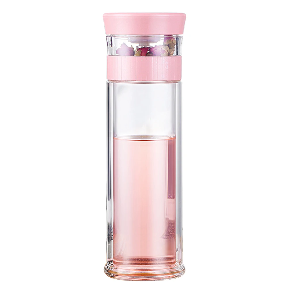 300 мл/400 мл стеклянная бутылка для воды с фильтром для заварки чая из Нержавеющей Стали Портативная Спортивная велосипедная прозрачная офисная бутылка - Цвет: Pink