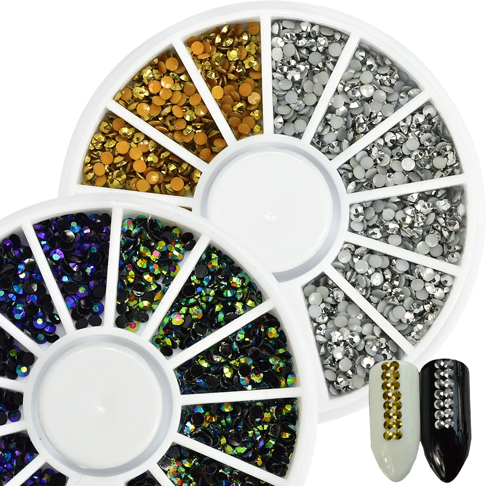 

1 Wheel 2mm Mixed Colorful Gold Silver Flatback Rhinestones for UV Gel Polish DIY Decorations Nail Art Jelly Beads TR289-290