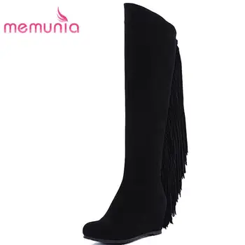 

MEMUNIA NEW arrival 2020 fashion tassel wedges cow suede leather boots zip over the knee boots for women round toe winter boots