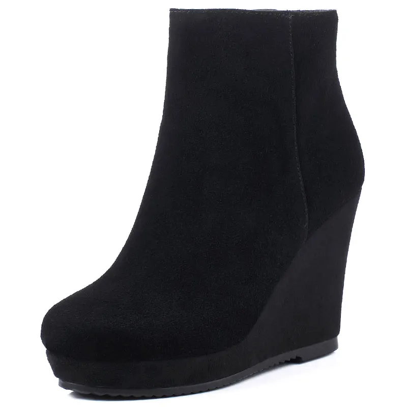 

Light luxury sexy black brand designed fashion cozy wedges simple all-match round toe waterproof feminine ankle boots dxj560