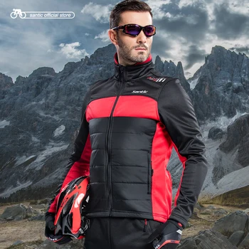 

Santic Winter Men Cycling Jacket Black Red Cycling Clothes Thermal Fleece Coat Warmful Bike Clothing M5C01059