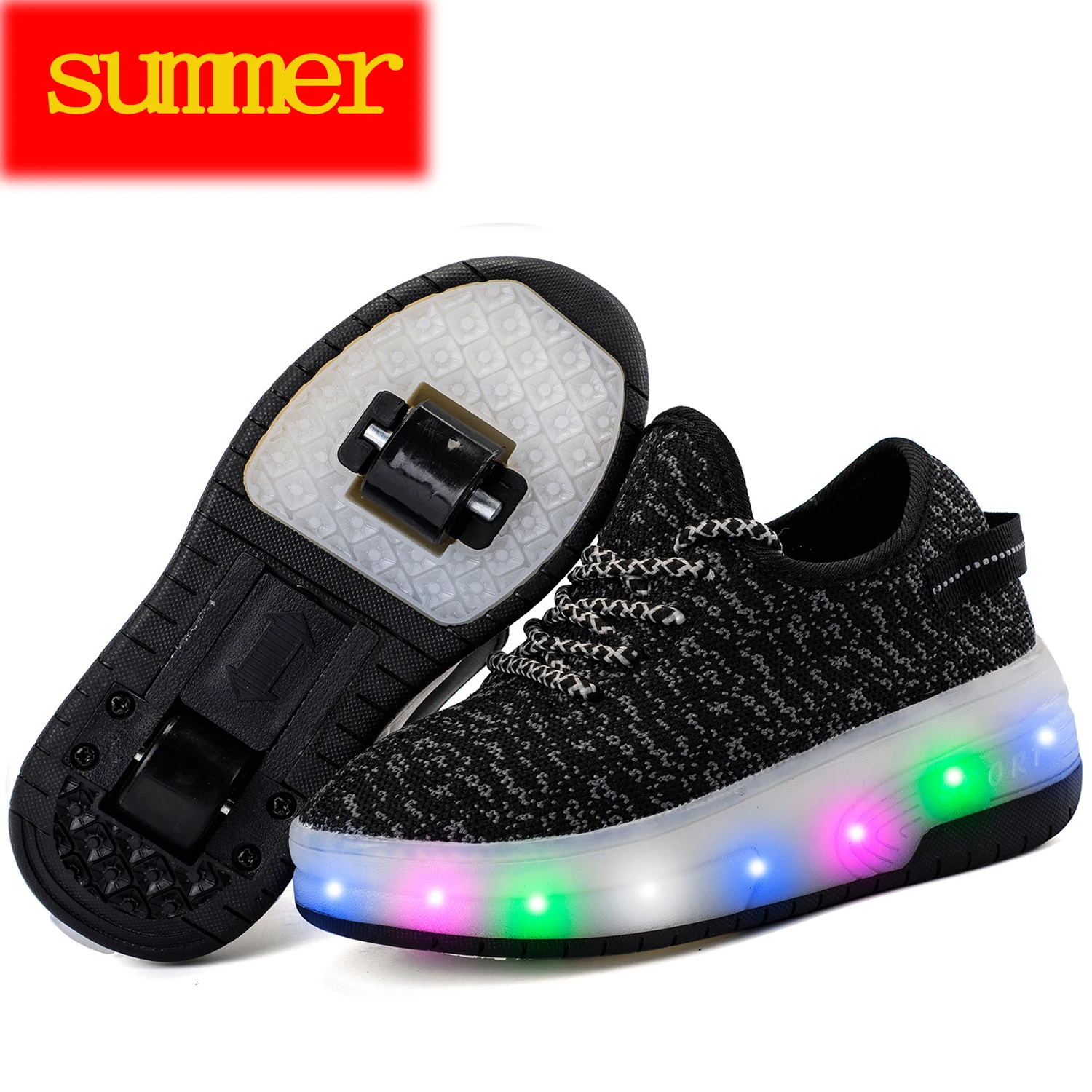 

Heelys Summer Children Roller Sneakers Kids light Shoes with Wheel Flame Buty Led Luminous Boys Girls Kids led Glowing Sneakers