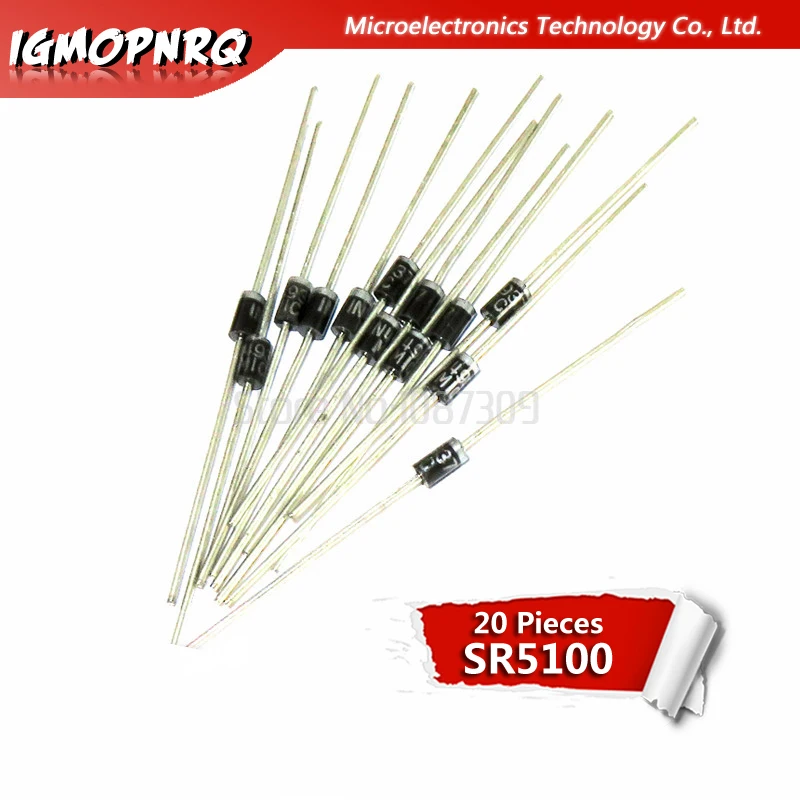 20Pcs Sr5100 Sb5100 5A/100 V Do-27 Diodo Schottky Nuovo Originale