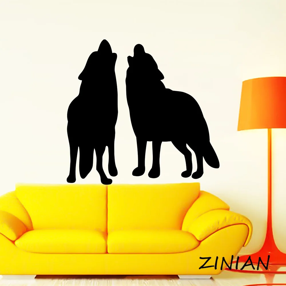Two Howling Wolves Wall Decal Living Room Home Decor Animal Vinyl