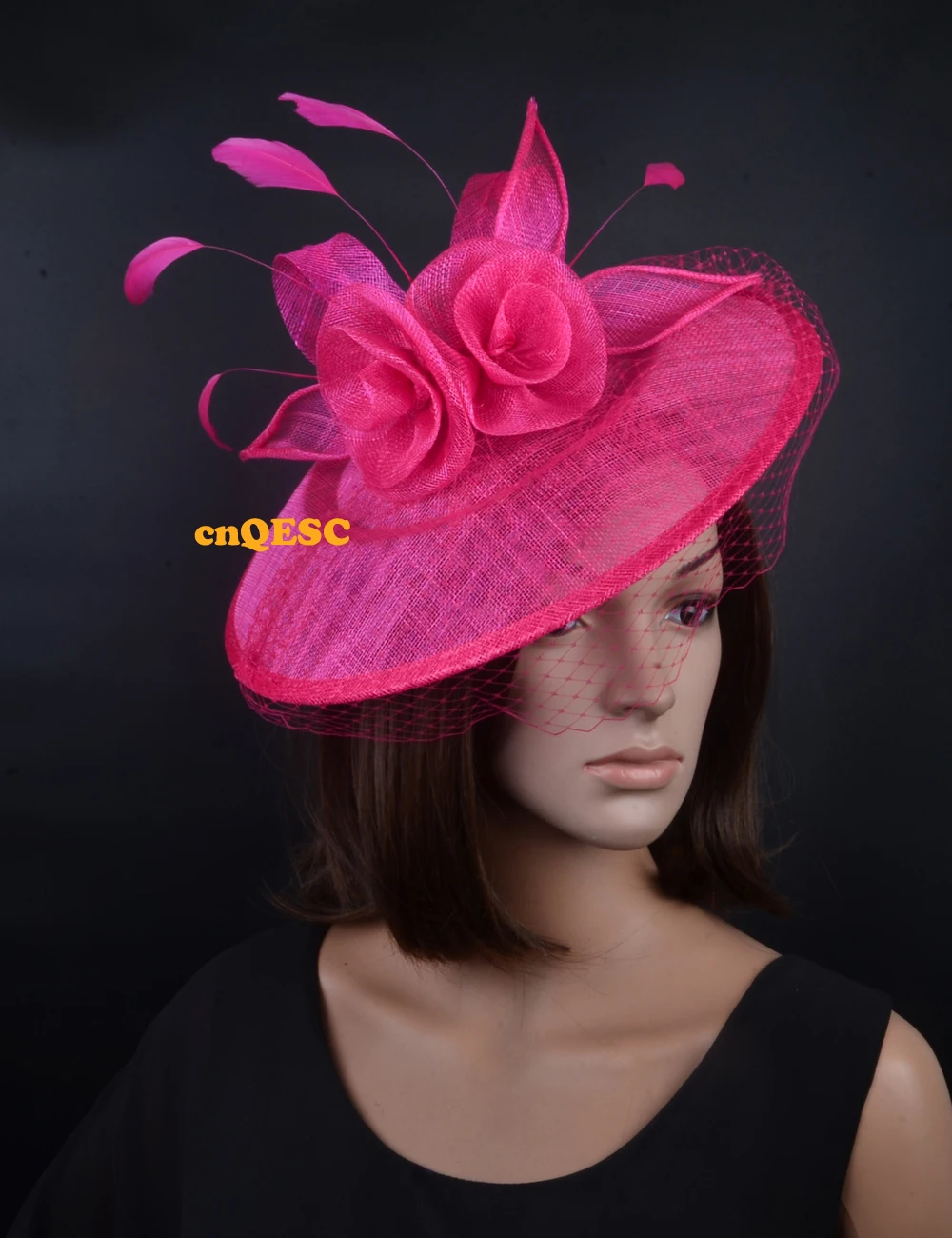 

NEW fuchsia Large saucer base fascinator for wedding Women's hat party races kentucky derby ascot races church,FREE SHIPPING