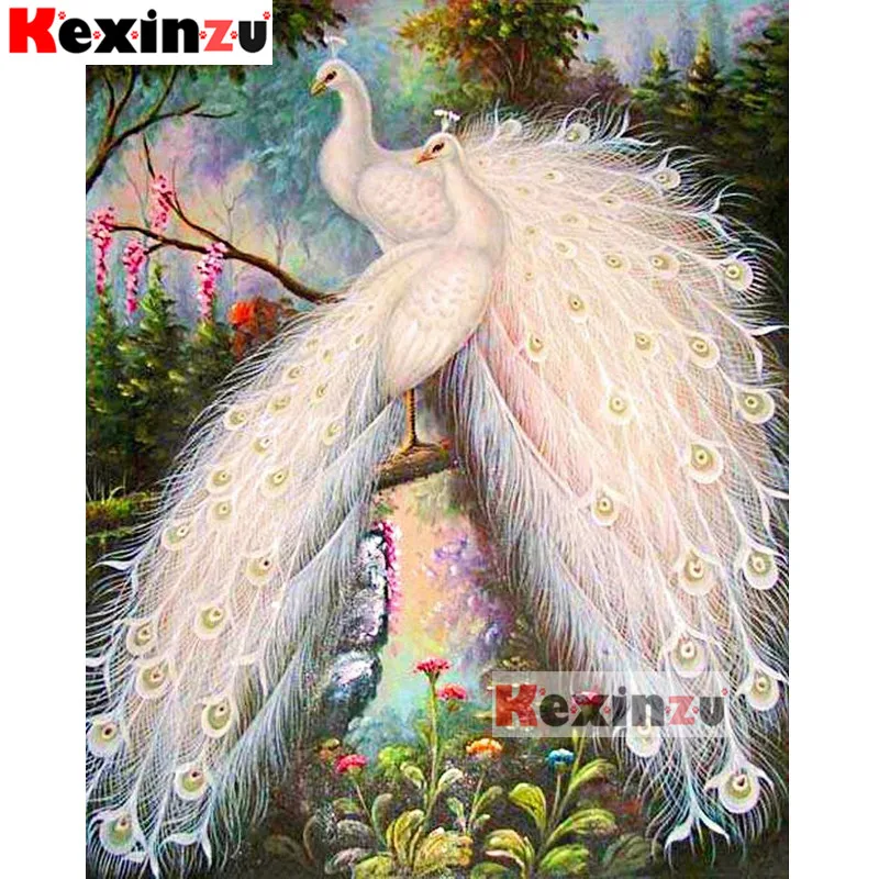 Kexinzu новый 5d полный DIY квадратная круглая Алмазная картина крестиком-белая peacock-3d