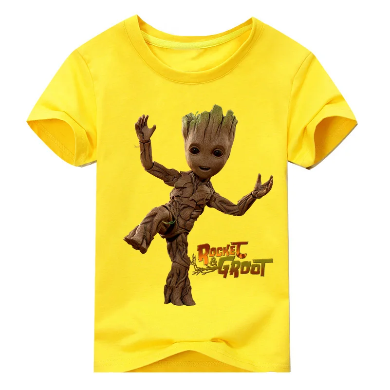 Новые детские летние повседневные белые футболки топы, одежда для малышей, футболка с принтом Грут футболка для мальчиков и девочек Детские футболки с 3D рисунком, DX040 - Цвет: Yellow Shirt