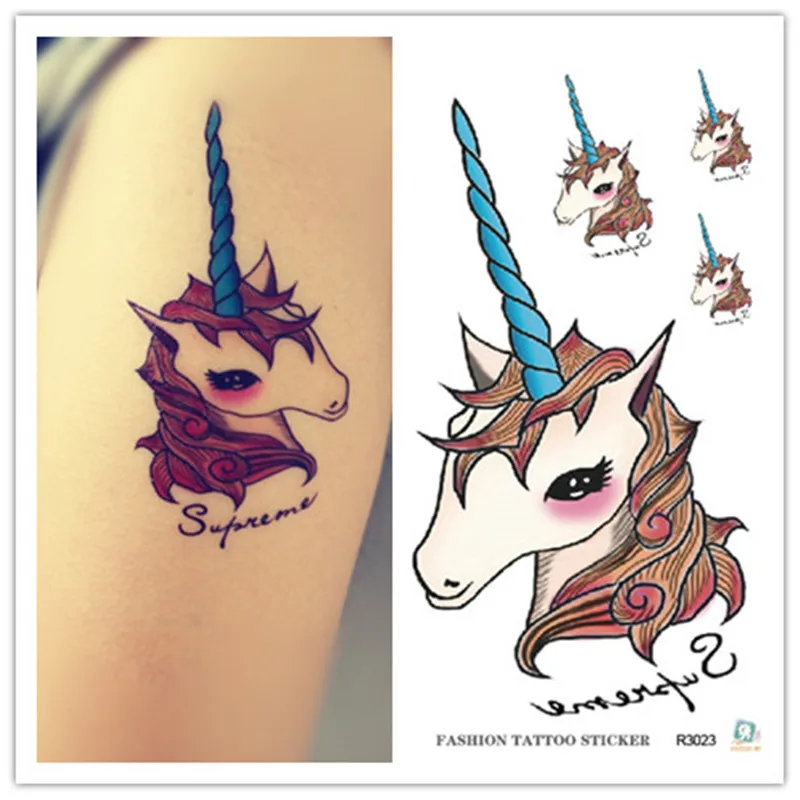 

Harajuku waterproof temporary tattoos for lady women lovely cartoon Unicorn design flash tattoo sticker Free Shipping R3023