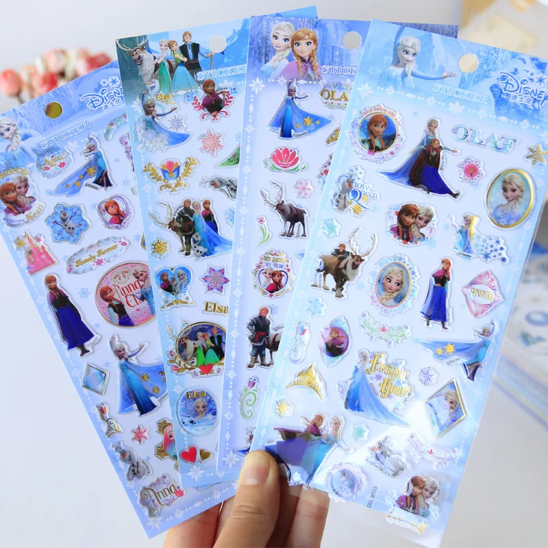 

4 Sheets/set Disney Frozen Elsa Anna Princess scrapbooking For Kids Decor Diary Notebook Decoration Toy 3D Crystal glue Sticker
