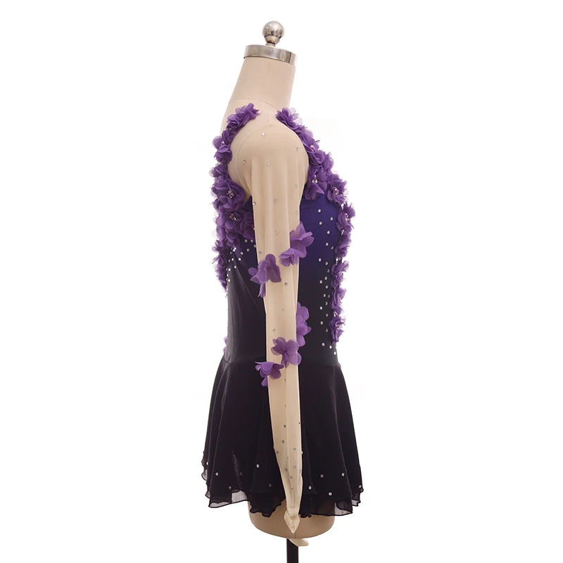 customized ice figure skating dress rhythmic gymnastics adult child girl show skirt competition purple rhinestone long sleeve