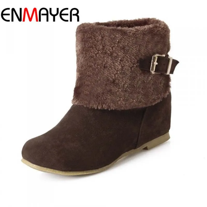 

ENMAYER   Snow  Boots Grind arenaceous buckles adornment fashion boots Contracted no use winter boots Fluffy wedge ladies boots
