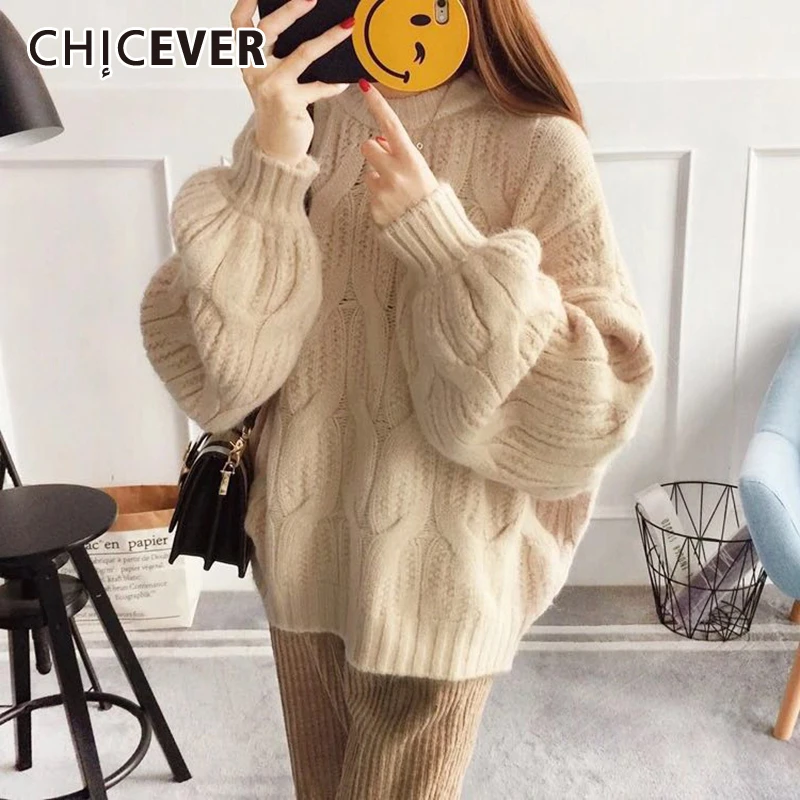 CHICEVER корейский Толстый джемпер свитер для женщин с круглым вырезом