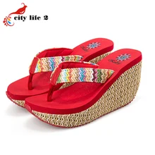 Cane Flip Flops 2016 Summer Sandalias Plataforma Platform Shoes Vintage High Heeled Slip Resistant Wedges Shoes